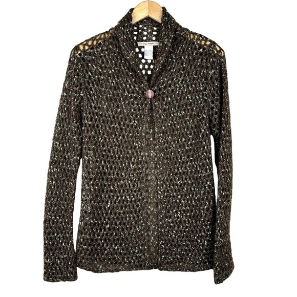 Free People Mohair Crochet Cardigan Brown Green Medium Vintage Insp Boho Y2K - Picture 1 of 5
